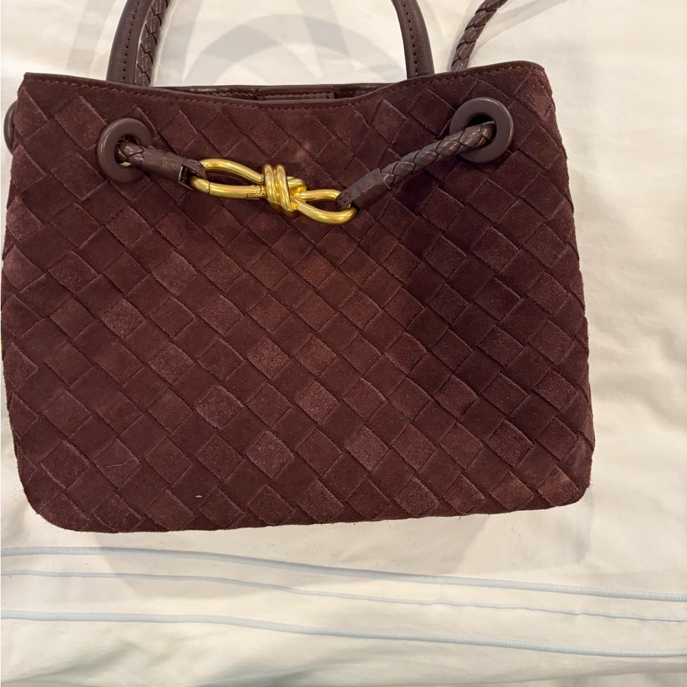 Brown Suede Woven Braided Andiamo Intrecciato Bag